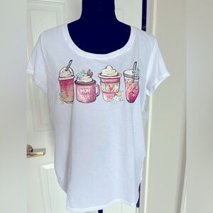MOM’s gift 💝Embellished Coffee Design White Tee-pit2pit 20” length 25-fit L/XL